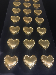Стразы самоклеющиеся Сердечки золотые металлик d=13 мм 42 шт